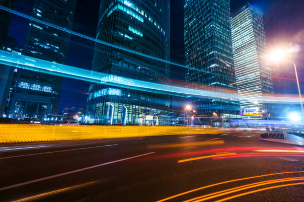 Light trails on modern building background in shanghai