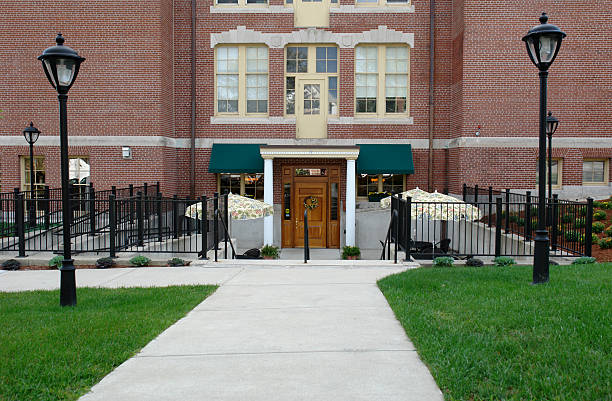 istock Entry to old school converted into apartment building 92041081