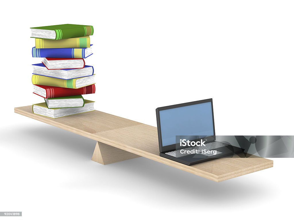 Livros e laptop em tabelas. Imagem 3D Isolada - Royalty-free Acima Foto de stock