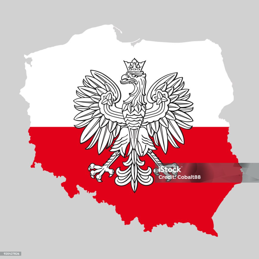 Poland map with eagle Poland map with eagle and white red polish flag, vector national emblem. Eagle - Bird stock vector