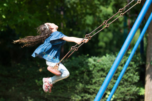 istock Little girl playing with a swing 920429812