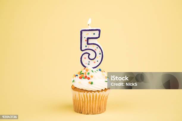 Cupcake Number Series Stock Photo - Download Image Now - Number 5, Candle, Cupcake
