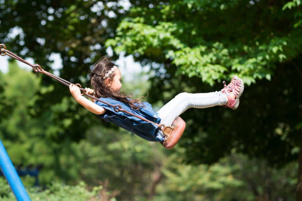 istock Little girl playing with a swing 920433948