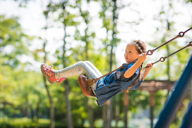 istock Little girl playing with a swing 920433962