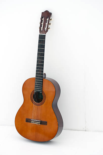 istock Acoustic guitar propped against a white background 92043545