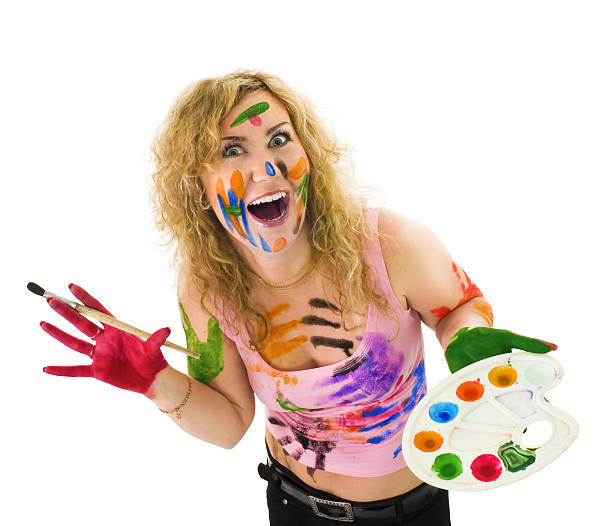 3D Character showing paint roller and painter palette. 3D Rendering isolated on white.