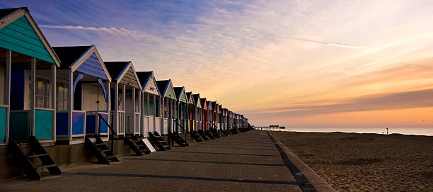 english beach huts  southwold stock pictures, royalty-free photos & images