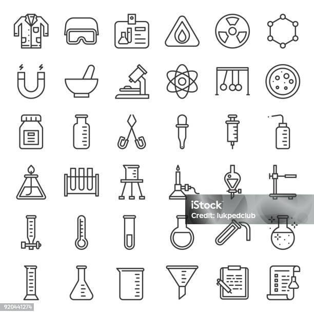 Lab And Chemistry Education Icon Thin Line Stock Illustration - Download Image Now - Icon Symbol, Chemistry, Science
