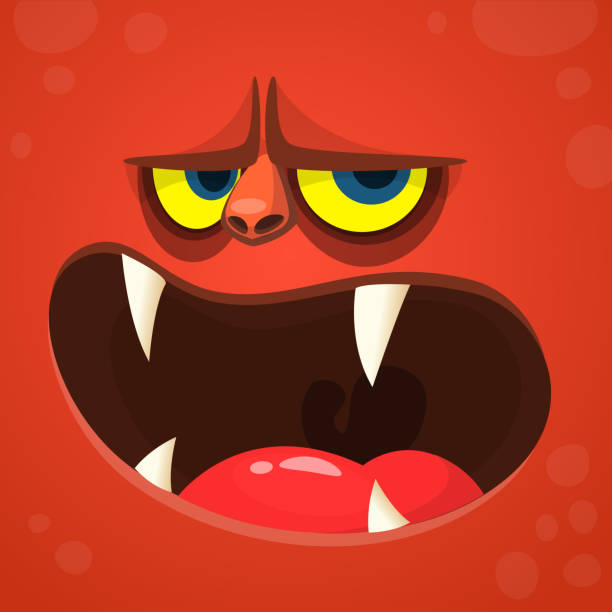 Cartoon Monster Devil Face Vector Halloween Red Monster Avatar
