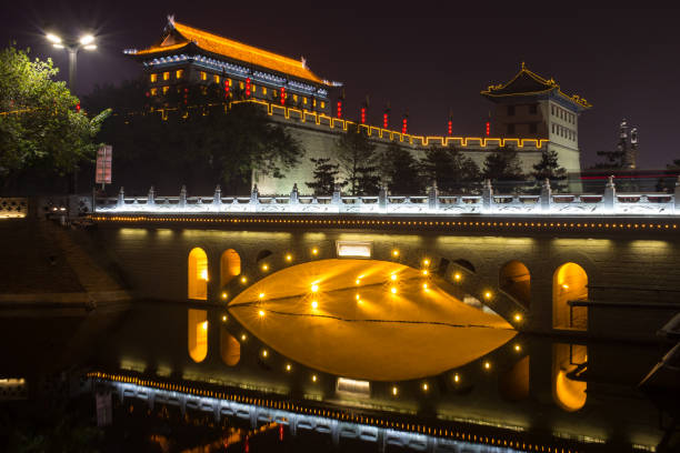 istock Illuminated famous ancient Bell Tower at night. China, Xian 920446432