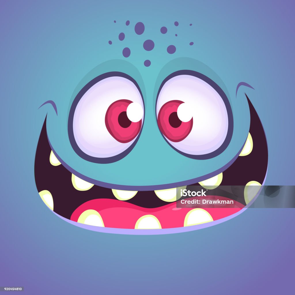 Khuôn Mặt Quái Vật Hoạt Hình Hài Hước Vector Halloween Màu Xanh ...