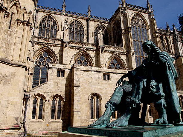York Minster & Constantine  statue of emperor constantine york minster stock pictures, royalty-free photos & images