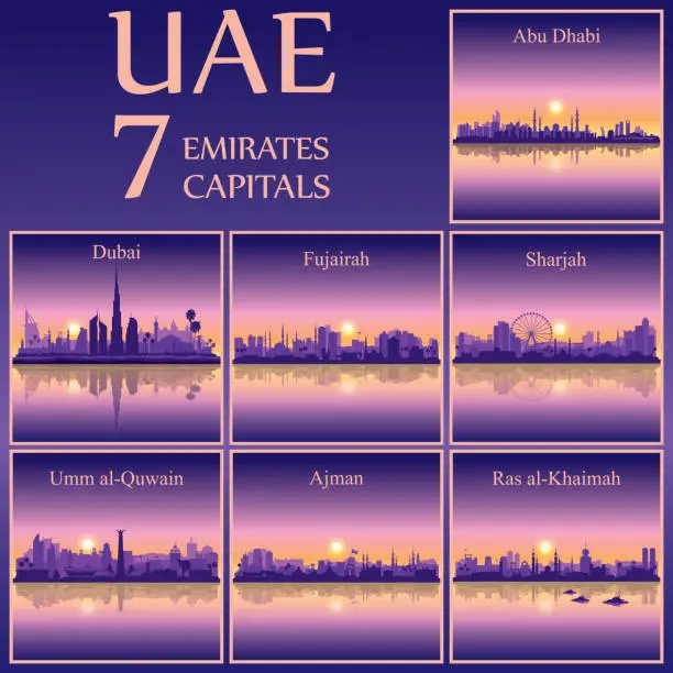 Vector illustration of All the capital cities of the United Arab Emirates