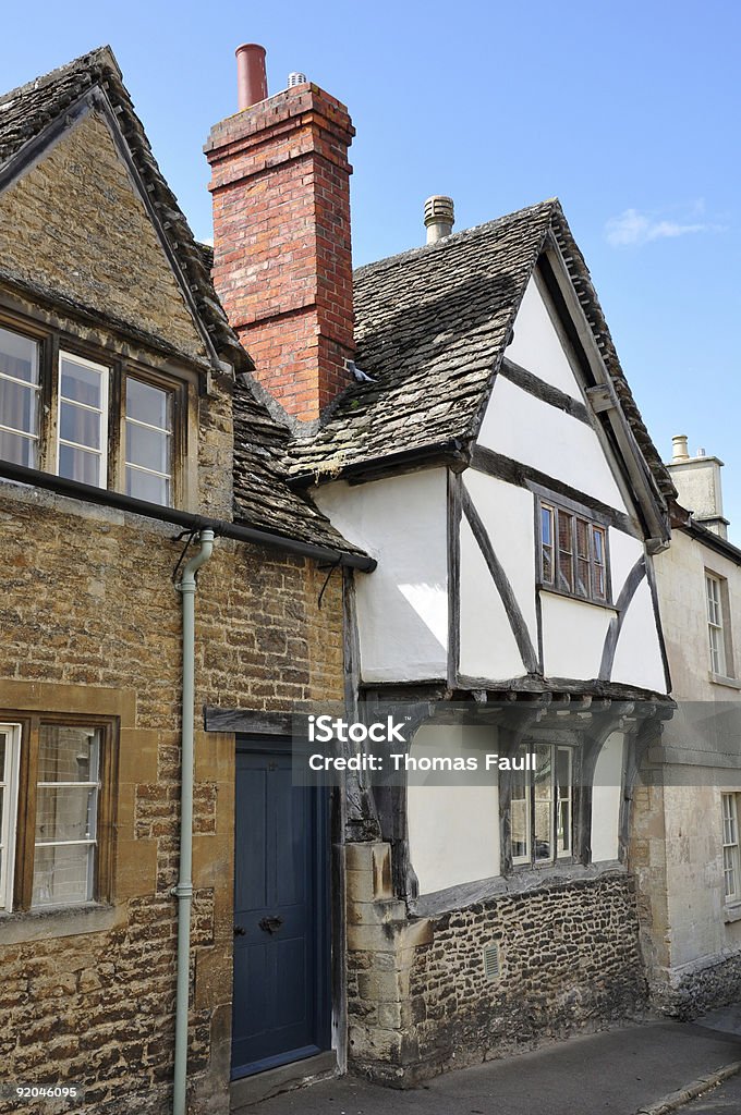 Lacock Village Part of Lacock Village, dating back to the 13th-century, remains unchanged over the centuries and has many limewashed, half-timbered and stone houses. Used for scenes from the Harry Potter films. Brick Stock Photo
