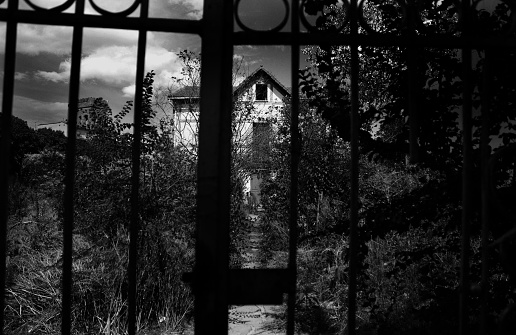 Haunted house black and white - gate
