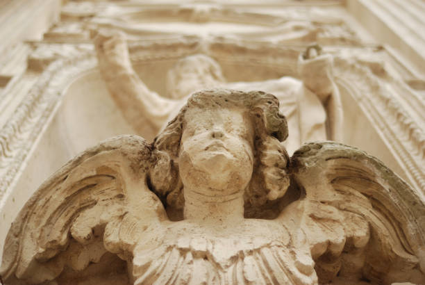 Details of the architecture of the church. Sculpture of an angel
