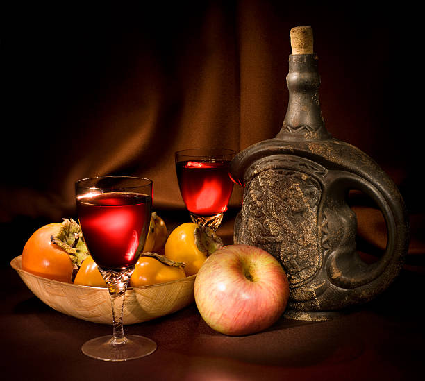 istock Wine with original clay bottle XXL, persimmon and apple 92046858