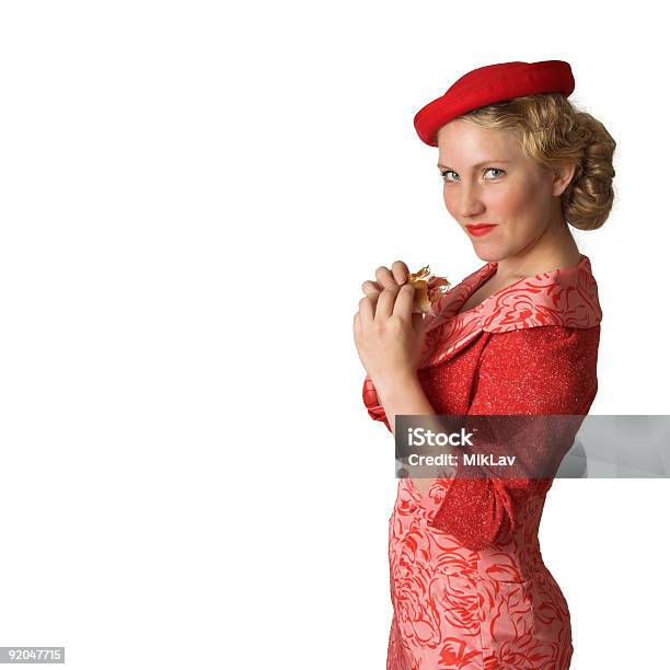 Retro Girl With Sandwich Stock Photo - Download Image Now - 1930-1939, 1940-1949, 1950-1959