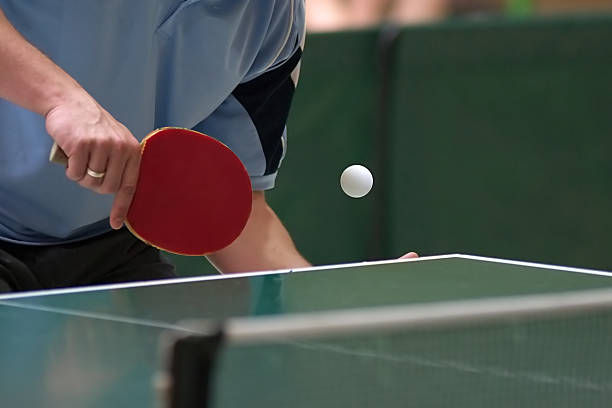 close up of a table tennis player stock photo