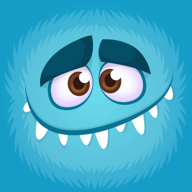 ilustrações, clipart, desenhos animados e ícones de cara de monstro engraçado dos desenhos animados. ilustração em vetor de avatar azul monstro assustador - hairy