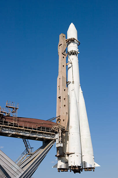 Russian space ship Vostok on its launch pad stock photo