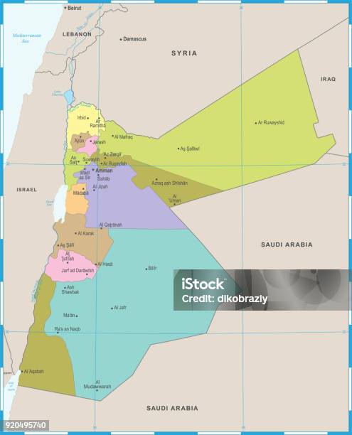 Jordan Full Map Jordan Map Detailed Vector Illustration Stock Illustration - Download ...
