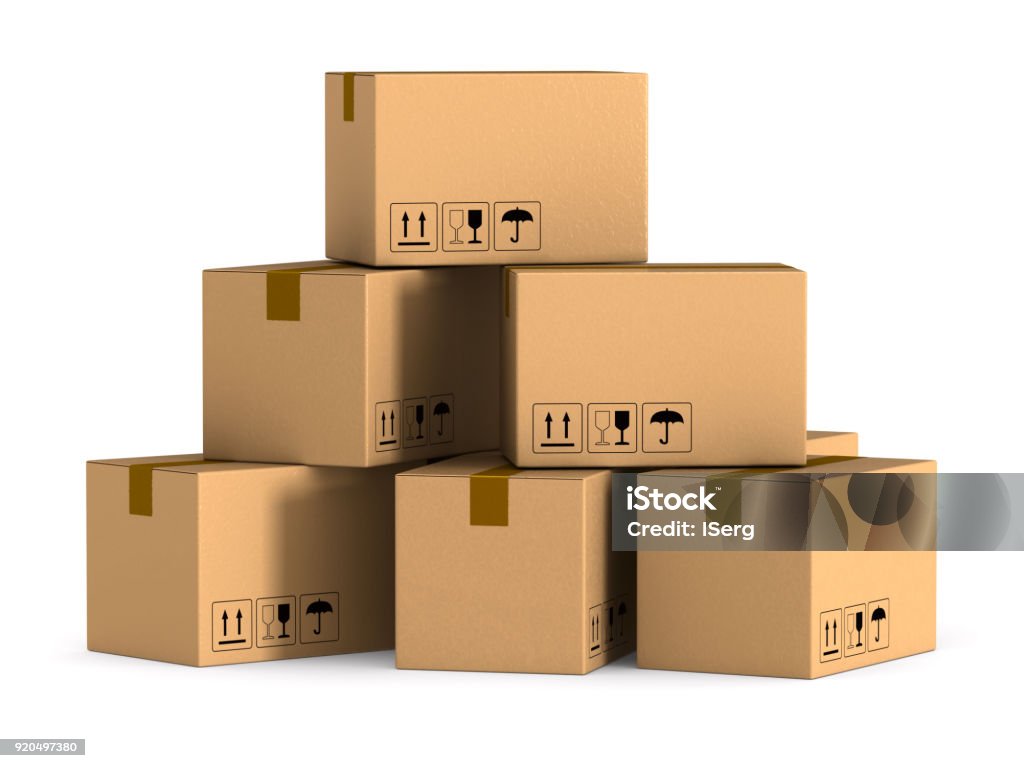 cargo box on white background. Isolated 3D illustration Box - Container Stock Photo