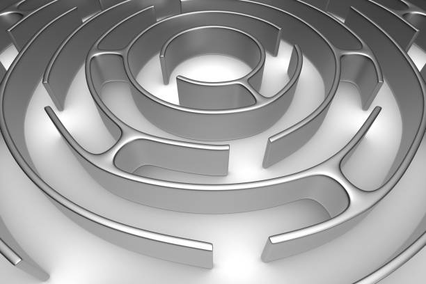 istock Circle maze on white background. Isolated 3D illustration 920497402