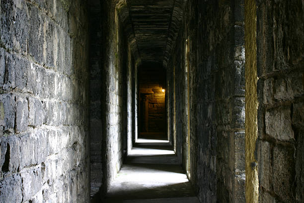 eerie haunted hallway  dungeon medieval prison prison cell stock pictures, royalty-free photos & images