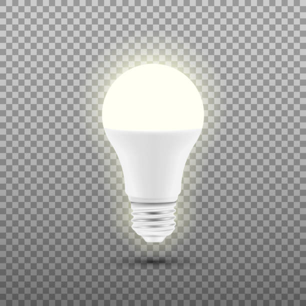 ilustraciones, imágenes clip art, dibujos animados e iconos de stock de bombilla de led que brilla intensamente aislado sobre fondo transparente. ilustración de vector. - led diode light bulb bright