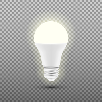 Glowing LED bulb isolated on transparent background. Vector illustration. Eps 10.