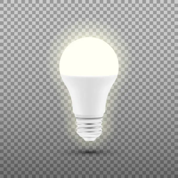 Vector illustration of Glowing LED bulb isolated on transparent background. Vector illustration.
