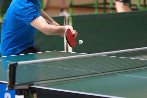 blue table for playing table tennis.table tennis net