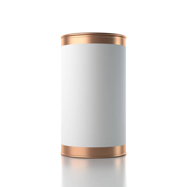 istock Metal tin Can with white paper label. Cylindrical Packaging for tea, coffee 920516078