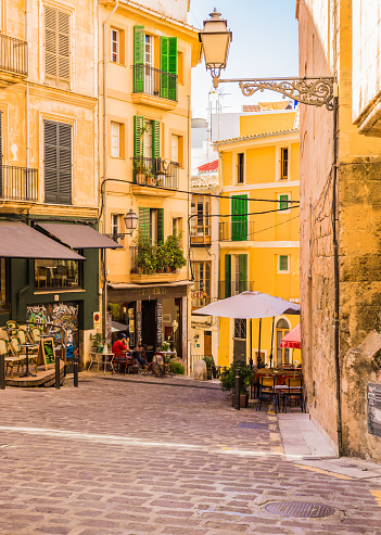 Romantic view of city street in Palma de Mallorca, Spain Balearic islands