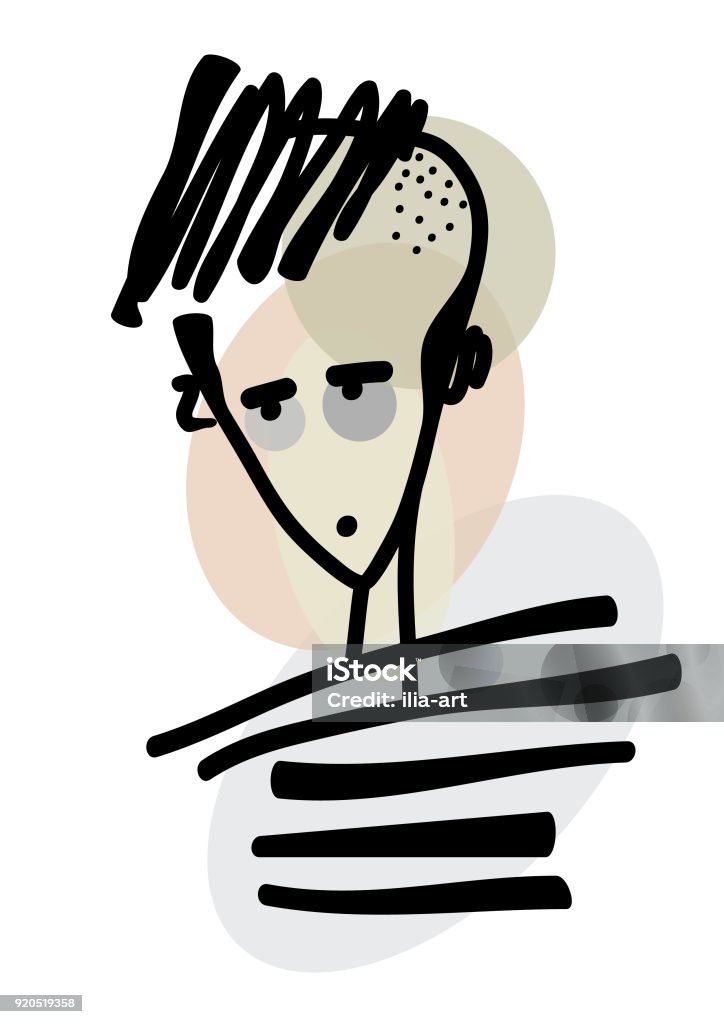 Alternative person portrait of a young man of alternative culture, with a shaved head Punk - Person stock vector