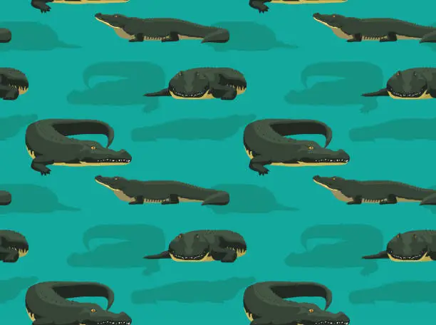Vector illustration of Nile Crocodile Poses Cartoon Seamless Wallpaper