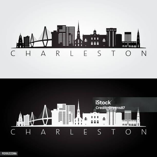 Charleston Usa Skyline And Landmarks Silhouette Black And White Design Vector Illustration Stock Illustration - Download Image Now