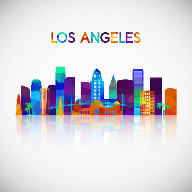 ilustrações de stock, clip art, desenhos animados e ícones de los angeles skyline silhouette in colorful geometric style. symbol for your design. vector illustration. - city of los angeles los angeles county downtown district cityscape