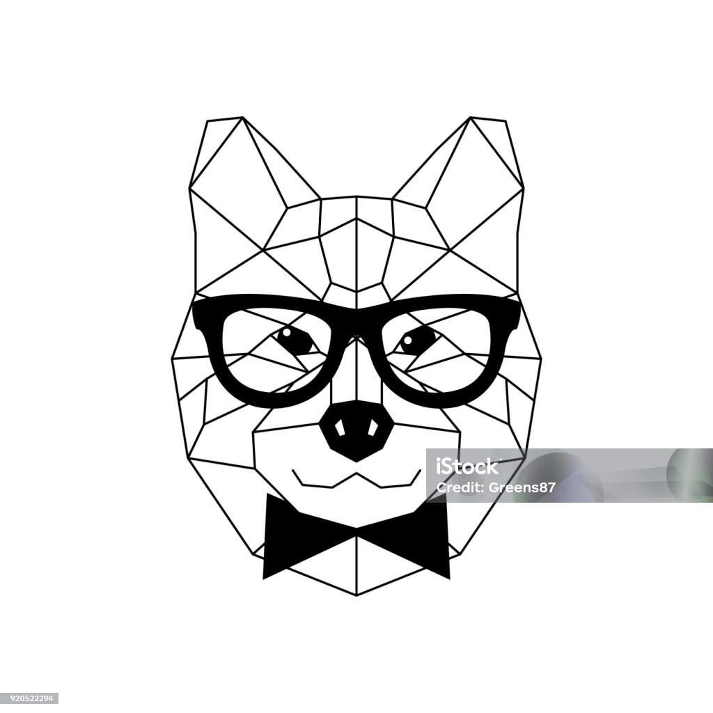 Dog Akito Inu In Glasses And A Bow Tie Geometric Style Vector Illustration Stock Illustration - Download Image - iStock