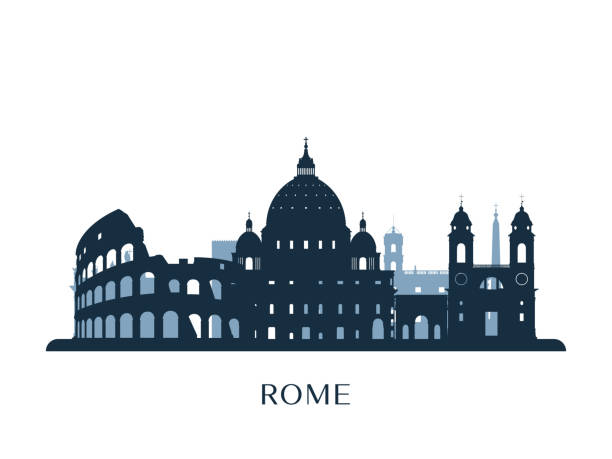 ilustraciones, imágenes clip art, dibujos animados e iconos de stock de horizonte de roma, silueta monocromo. ilustración de vector. - roma