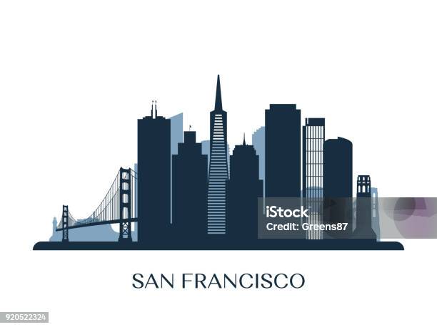 Skyline De San Francisco Silhouette Monochrome Illustration Vectorielle Vecteurs libres de droits et plus d'images vectorielles de San Francisco - Californie