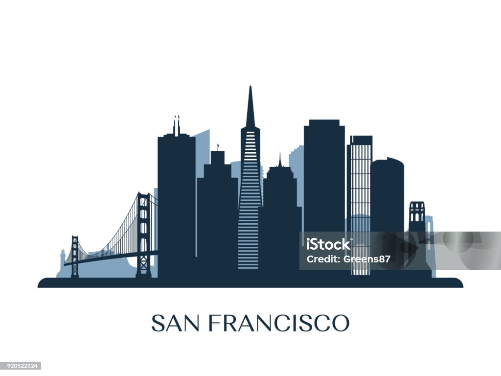 San Francisco skyline, monochrome silhouette. Vector illustration. San Francisco - California stock vector