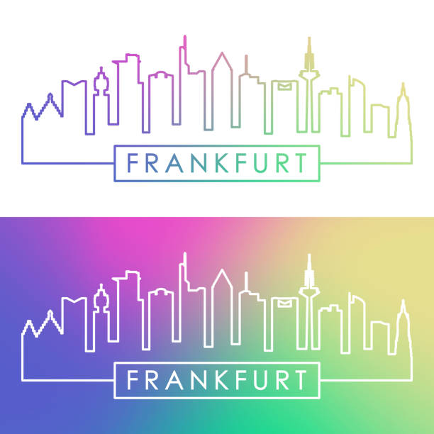 frankfurter skyline. bunte linearen stil. bearbeitbare vektordatei. - frankfurt stock-grafiken, -clipart, -cartoons und -symbole