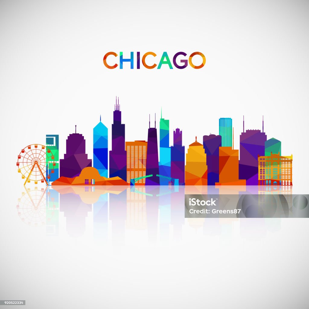 Silhouette du Chicago skyline dans le style géométrique coloré. Symbole de votre conception. Illustration vectorielle. - clipart vectoriel de Chicago - Illinois libre de droits