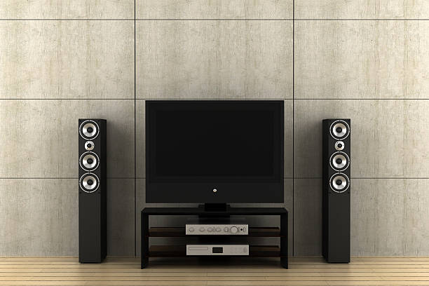 istock modern tv with speakers in front of gray wall 92052998