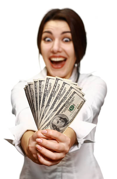 istock Happy young woman holding money 92053712