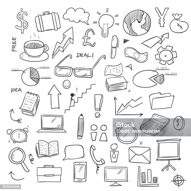 Hand Drawing Business Doodle Vector Stock Illustration - Download Image Now - Office, Backgrounds, Doodle