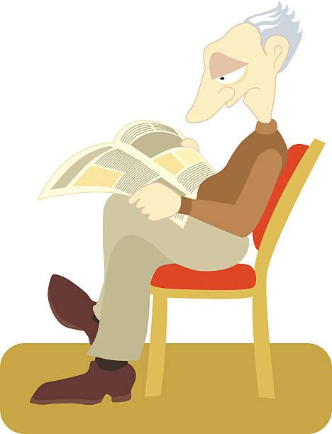 old man sitting on a chair and reading newspaper vector art illustration