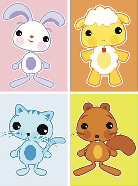 rabbit,lamb,cat and squirrel vector art illustration